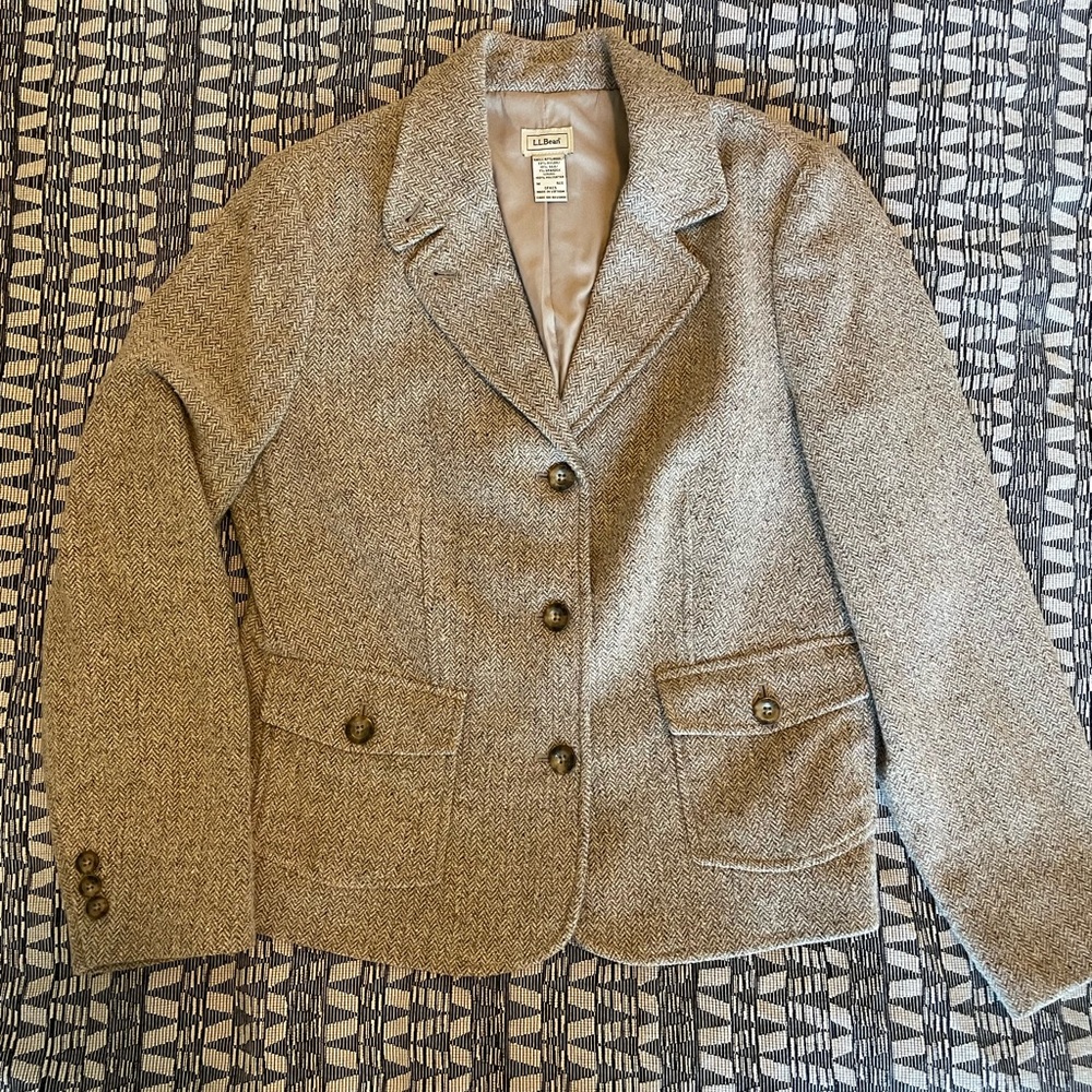 LL Bean Wool & Silk Blend Blazer - Brown, Tan & Cream